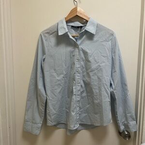 APT9 Light Blue and White Striped Button Down Dress Shirt Medium